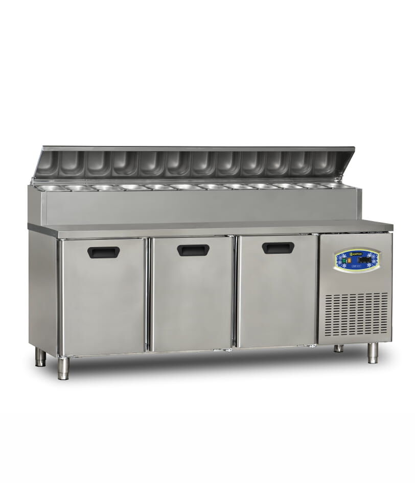 Dampak 22TBF3S-PA70 3 Kapılı Tezgah Altı Kısa Pizza Hazırlık Buzdolabı